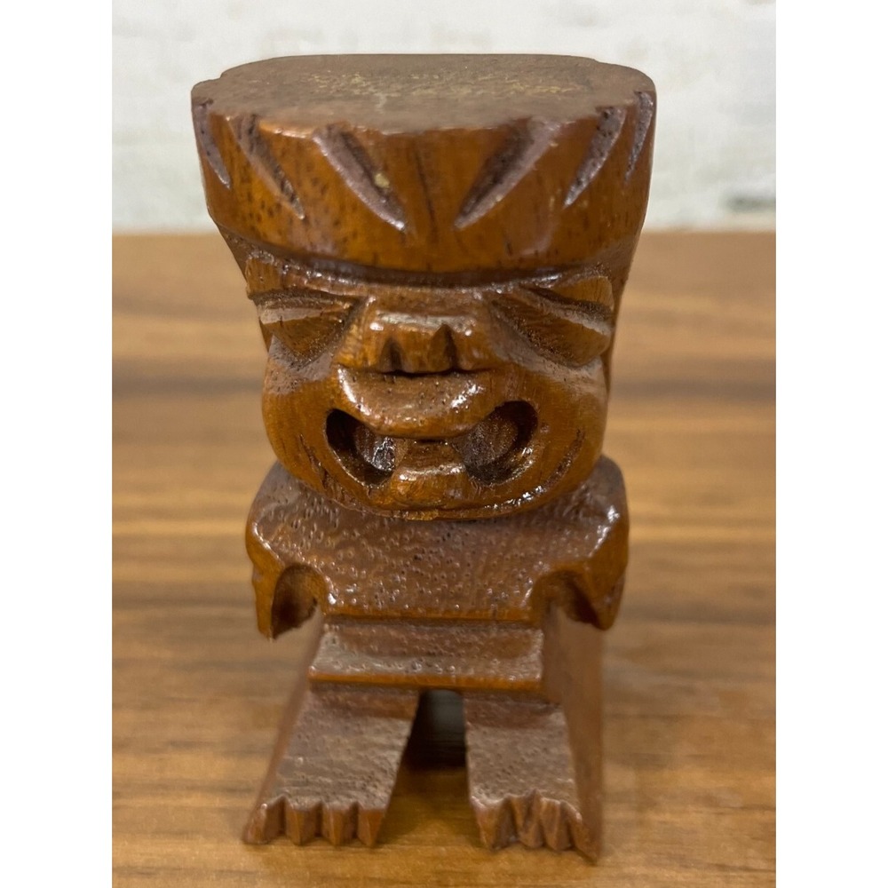 Tiki Totem Pole Hand Carved Wooden Statue Hawaiian Hawaii Polynesian‎ 3"